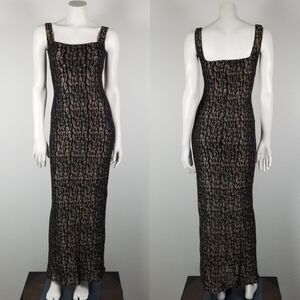 Alchemy New York By Joomee VTG 90s Bodycon Mobwife Mesh Leopard Maxi Dress Sz 6